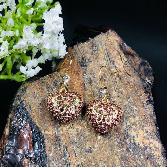 Juicy Couture Gold Tone Pink Crystal Heart Earrings - Picture 8 of 13